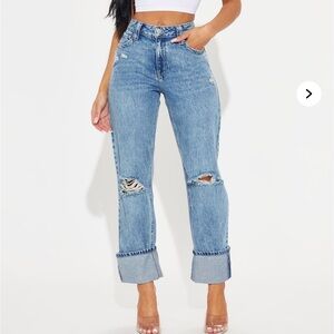 Fashion nova Poppy non stretch ripped cuffed Straight Leg Jeans